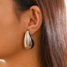 Yienate Boho Drop Earring Silver Large Chunky Hoop Earrings Statement Teardrop Big Thick Dupes Earrings Funky Lightweight Waterdrop Dangle Earrings Bridal Wedding Prom Earrings for Women and Girls
