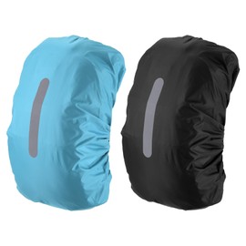 PATIKIL 65-75L Waterproof Backpack Rain Cover, 2 Pcs Non-Slip Backpack Cover with Vertical Reflective Strap Stay Dry for Hiking, Camping, Hunting, XL, Black/Lake Blue