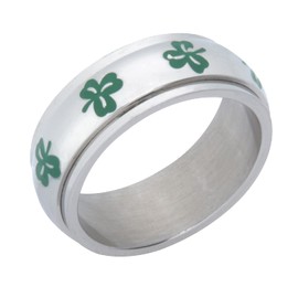Beads & Pearls Jewelry 8mm Stainless Steel Shamrock Leaf Clover Spinner Ring for Women, St Patrick's Day Gifts, Spinner Anxiety & Stress Relief Sizes 8