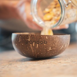 pandoo Coconut Bowls Set of 2 – 100 % Natural Product – Plastic-Free Alternative – Handmade and Polished with Coconut Oil