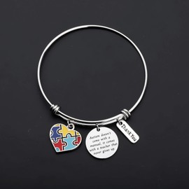 MYSOMY Autism Teacher Bracelet Autism Awareness Bracelet Autism Teacher Appreciation Gifts Autism Doesn't Come with a Manual It Comes with a Teacher that Never Give Up (Bracelet)