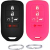 Silicone Smart Key Fob Cover Case Compatible with Honda Accord Civic CR-V CRV Pilot Passport Insight EX EX-L Touring.Part Number:HYQ12BDM(5 Buttons) (Black+Rose red)
