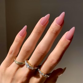 SXVME 48 Pcs Dark Pink False Nails Almond Medium Length, Acrylic Press on Nails Stiletto, Solid Color Glossy Gel Full Cover Fake Nails for Women Finger Decoration