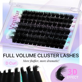 Vznffur Fluffy Lash Clusters Thick Volume Eyelash Clusters 200D 10-18MM Individual Lashes D Curl DIY Cluster Eyelash Extensions for Beginners (200D)