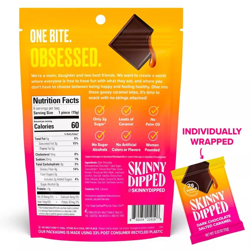 Skinnydipped Dark Chocolate Salted Caramel Bites 3.17 Oz
