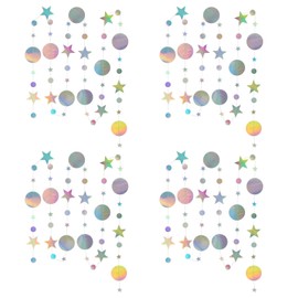 Doyime Garland, Star & Round Shape, Set of 4, Paper Garland, Star Decoration, Party Decoration, Hanging Decoration, Room Decoration, Wedding Decoration, Birthday Decoration, Kindergarten, Nursery