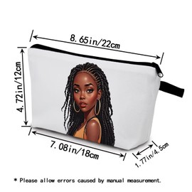 YULUENZE African American Lady Makeup Bag Cute Small Organizer Bag with Zipper Dreadlocks Black Woman Cosmetic Bag Aesthetic Birthday Present for Women Sisters Friends
