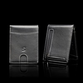 Black/White Leather Card Wallet for Men with RFID Blocker without Coin Pocket Protector Defender Block Guard Secure Security Male Gents Boys Present Walets Wallets Wallett Walet Walet's Scan Protected