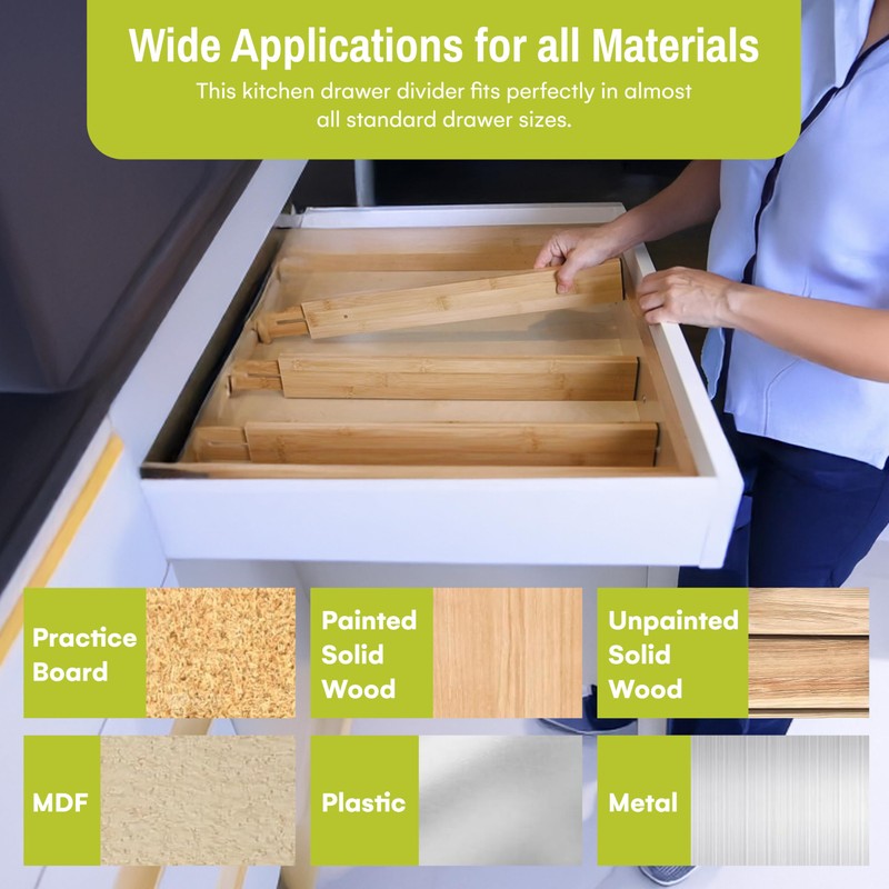 Homemaid Living Bamboo Drawer Organizer Adjustable and Expandable - Ideal