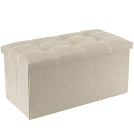 YOUDENOVA 30 Inches Folding Ottoman With Storage, Footrest Seat Support 350lbs, Bench for Living Room Bedroom, Linen Fabric Beige
