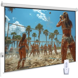 100" Motorized Projector Screen, Electric 16:9 Projector Screen with Remote Control, Indoor/Outdoor HD Movie Screen, Wall/Ceiling Mounted, Perfect for Home Office Theater TV, White