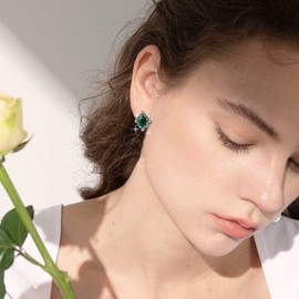 Vintage Earrings 925 Sterling Silver Oxidation Vintage Earrings Stud Earrings with 8 x 6 mm Oval Simulated Birthstone Earrings for Women Ladies, Sterling Silver, Crystal