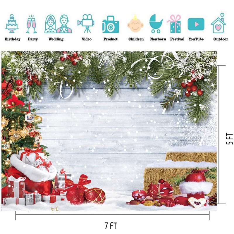 CYLYH 7x5FT Christmas Backdrop for Photography Winter Christmas Rustic Wood