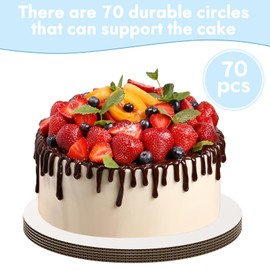 JCD 70 Packs Cake trays, 8inch Round Cake Board, Waxed Greaseproof finish Cake Base,Sturdy Corrugated Cake Board,（Thinner But Stronger-White (White, 8inch/70Pcs)