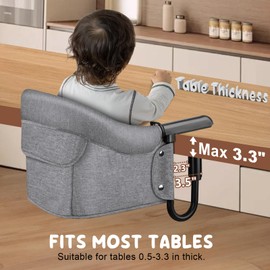 Baby Bliss Portable Hook-On Baby High Chair with Clip-On Design & 37 lb Weight Capacity | Foldable Travel & Home Use for Babies 6-36 Months | Includes Storage Bag, Grey