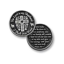 Three (3) Pewter The LORD is My SHEPHERD I Shall Not Want - Pocket PRAYER Tokens - PSALM 23 - 1" Metal Coins - INSPIRATIONAL Gift - KEEPSAKE