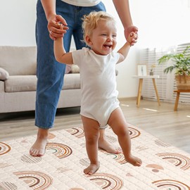 Beavtaens Baby Play Mat: 50x50 Playpen Mat with Super Soft Touch Activity Mat with Anti-Slip Bottom Machine Washable Nursery Rug for Floor & Playard (Boho Rainbow)