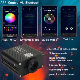 AZIMOM 16W Twinkle & Sound Activate 650pcs*0.03in*9.8ft Fiber Optic Starlight Headliner Kits for Car Home Star Ceiling Sky Decoration, APP& Remote Control Light Engine End Glow Fiber