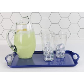 Reston Lloyd Calypso Basics Melamine Serving Ottoman Tray with Handles, Rectangular, Lemon, Lightweight, Durable, Multi-Purpose Use, Indoor, Outdoor, Camping, Server, Indigo