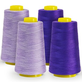 All-Purpose Polyester Sewing Thread - 4-Pack (12,000 Yards Total) - Purple Thread Cones for Serger, Overlock, Quilting & Sewing Machines