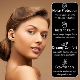 Ear Plugs for Sleeping Noise Cancelling, 45dB Hearing Protection, Reusable, for Concerts, Swimming, Block Snoring, & Motorcycles, 4 Tip Size Ear Plugs for Noise Reduction with Storage Case