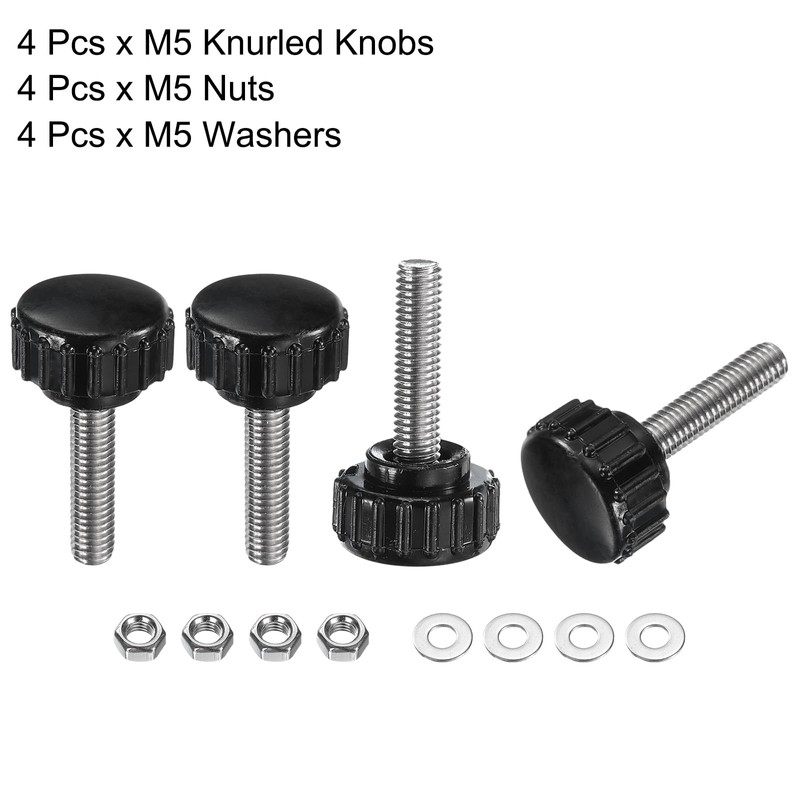 sourcing map 4 Sets Knurled Knobs Thumb Screws with Nuts
