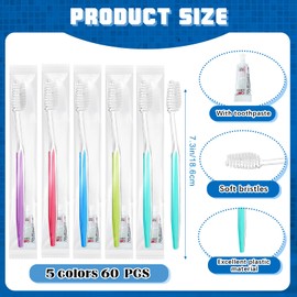 Maxcheck 60 Sets Disposable Toothbrushes Bulk with Toothpaste Individually Wrapped Homeless Supplies Travel Toothbrush for Hotel Camping School