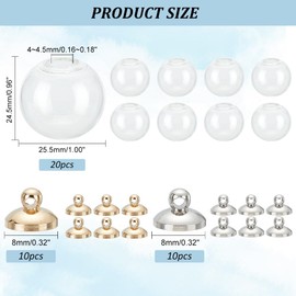 PH PandaHall 20 Sets 25mm Wish Bottles Pendant, Empty Clear Glass Globe Charms Vial Bottle Pendant with 8mm Brass Cap Bails for Wedding Birthday Party Decoration Earring DIY Jewelry Making