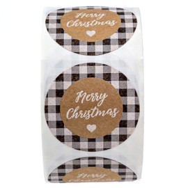 Black and White Buffalo Plaid Merry Christmas Stickers / 500 Christmas Tags / 1.5" Present Stickers/Holiday Envelope Seals