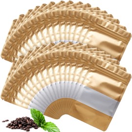 TOCKONIMN Stand-up Pouch Smell-Proof Edible Bag Packaging for Food-Storage 100 Pack Resealable Containers for Candy Products Heat Sealable Ziplock Bags with Clear Window (3.9"x5.9", gold)