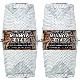 Kraken Supply Co Minnow Trap Small Bait Fish Trap Torpedo Galvanized Steel for Crawfish Crawdads Silver Clear (1 Inch Entry Hole) Bait Traps (2 Pack)