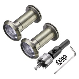 PATIKIL 5/8" Door Viewer Peephole, 2Pcs Copper Privacy Door Viewer with Privacy Cover, 200-Degree Fits 1-3/8" to 2-3/8" Door Peep Hole with 16mm/0.63" Drill Bit for Security, Bronze
