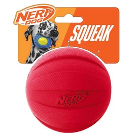 Nerf Dog Pelota de Goma para Perro con chirriador Interactivo, Ligero, Duradero y Resistente al Agua, diámetro de 4 Pulgadas para Razas Medias/Grandes, una Sola Unidad, Rojo