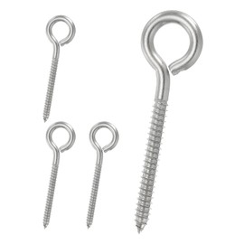 PATIKIL M5x65mm 4pcs 304 Stainless Steel Eye Screw Hook Self Tapping Eye Bolt Wood Fixing Cable Wire for Indoor and Outdoor Use Silver