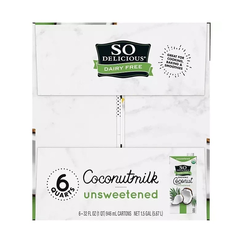 So Delicious Dairy-Free Organic Coconut Milk, Unsweetened, 32 Ounce (Pack
