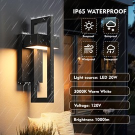 SIONLOM Outdoor Wall Lights Modern LED Exterior Lighting Fixtures, 3000K 20W Outdoor Wall Sconce for Porch, Matte Black Outside Wall Mount Lights for Front Door House Garage (1pack)