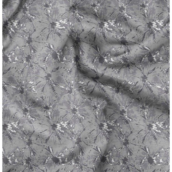 Soimoi Gray Poly Georgette Fabric Batik Tie-Dye Print Fabric by