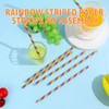 Rainbow Striped Disposable Paper Drinking Straws, 100 Pcs 7.7 Inch