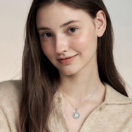 HUKKUN Sun Opal Necklace 925 Sterling Silver Sun Fidget Necklace for Women Fidget Necklace Jewelry for Anxiety