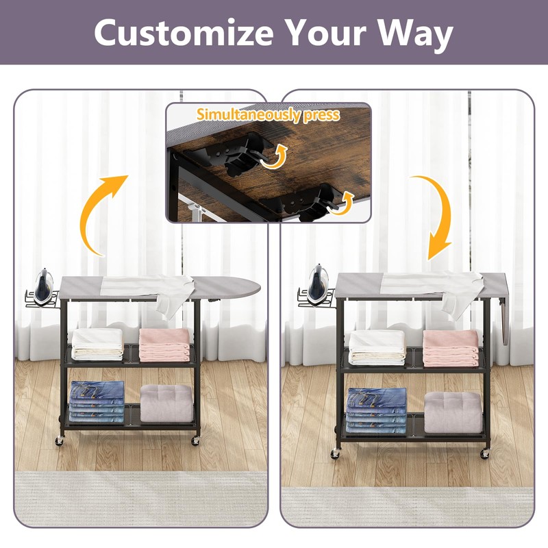 GILLAS Ironing Board with 2 Tier Storage Basket, Movable Ironing