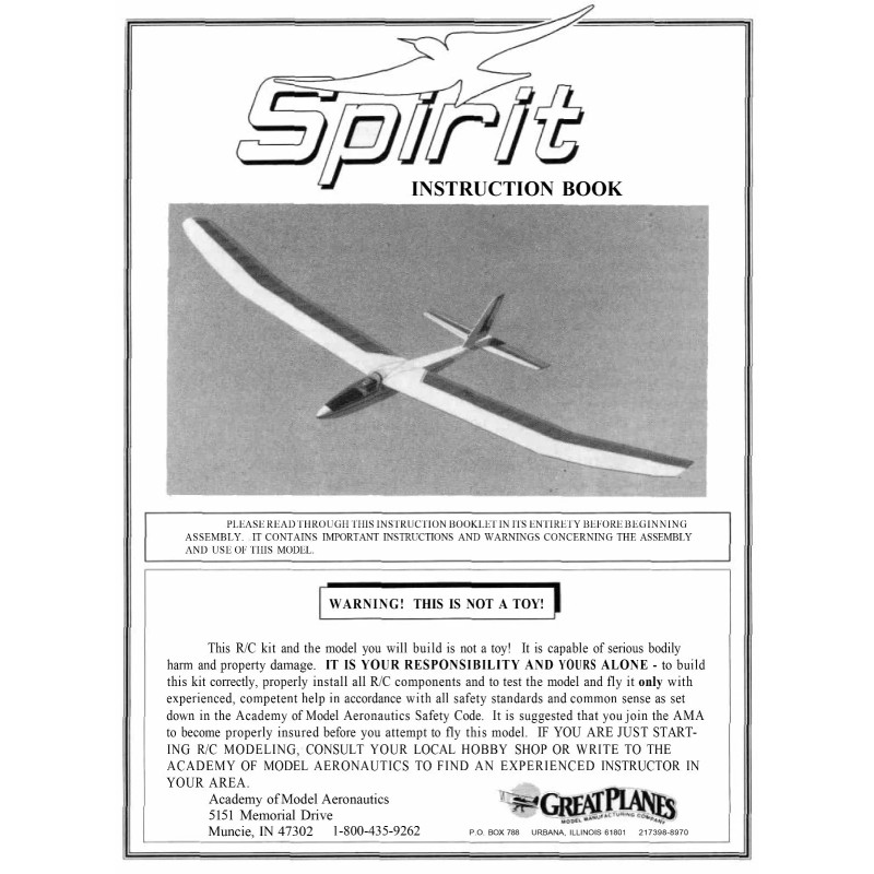 Great Planes Model Airplane Plans (RC): SPIRIT 2M (78") Sailplane/Glid