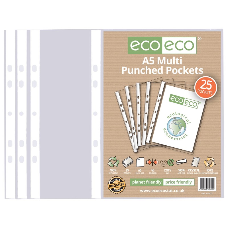 eco-eco A5 100% Recycled Bag 25 Multi Punched Pockets