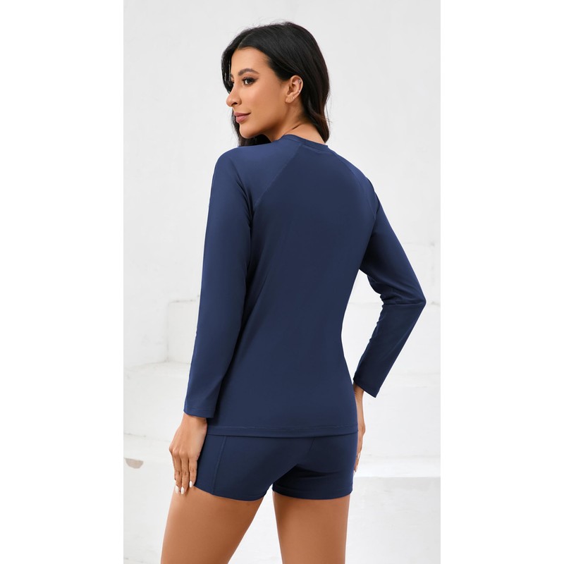 Halcurt Women's Built in Bra Rash Guard Long Sleeve Swimwear