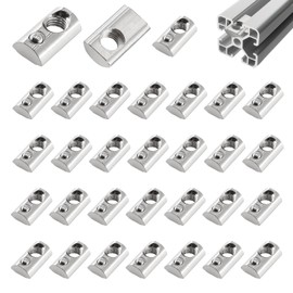 alwaiiz Pack of 50 T-Slot Nuts with Ball Nut 6, 20 Series M5 Carbon Steel Lubricant Nut, T Nuts Screws Set with Centring Bridge for Aluminium Profile Extrusion Slot
