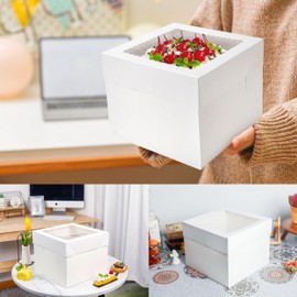 NPLUX Cake Boxes 10×10×8 inch White Tall Cake Boxes with Window Cajas Para Pasteles for Cakes, Pies, Pastries, Birthday, Party (2 Pack)