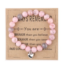 Pink Gifts for Women, Pink and White Bracelet Beads with Heart Decoration Stringsfriend Gifts for Women Rhodochrosite Bracelet