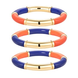 3 Pack Game Day Bracelets for Women Bamboo Tube Bangles Bracelets Chunky Curved Stacking Football Stretch Bracelets Game Day Jewelry Accessories Sports Fan Gifts (Blue Orange)