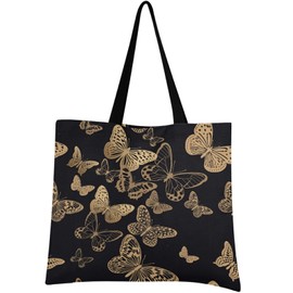visesunny Women Extra Large Tote Bag Black Gold Butterfly Shoulder Bags Ladies Beach Travel Reusable Grocery Shopping Portable Storage Handbag