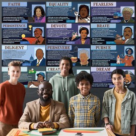 Wiooffen 14Pcs Black History Month Posters, Classroom Decoration, African American Inspirational Quotes, Modern, Contemporary, Unframed, Colorful, Letter Print, 17 x 7.9in, Classroom, Wall Art