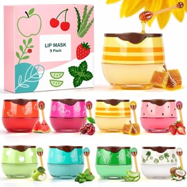 Juego de 9 mascarillas labiales a granel para mujeres, máscara de labios para dormir durante la noche, bálsamo labial hidratante para labios secos y agrietados, regalos de despedida de soltera